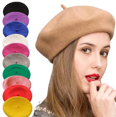 China Elegant Lady Eco-Friendly All Matched Autumn Caps Solid Color Style Warm Winter Beanie Hat Retro Plain Beret French Artist Women Wool Berets for sale