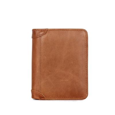 China Top Tradition Latest Grain Crypto RFID Anti Theft Genuine Leather Billeteras Men Brand Money Clip Card Holder Wallets for sale