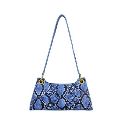 China Lady 2021 Fashionable Women Throw Bag Single Shoulder Satchel Bag For Ladies PU Serpentine White /blue Adjustable Strap Acceptable for sale