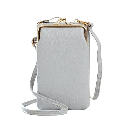 China Large Capacity Lychee Pattern Rectangle Girl Cell Phone Bags Metal Lock PU Phone Sling Multicolor Leather Bag for sale