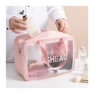 China Hot Selling Custom Eyelash Convenient PVC Cosmetic Makeup Organize Kit Transparent Washing Travel Frosted Make Up Bag Clear Toiletries for sale