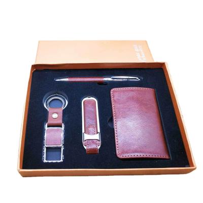 China Premium Classic PU Leather 4pcs Executive Leather Business Gift Set Logo Printed Luxury Vintage Custom Corporate Gift Set for sale