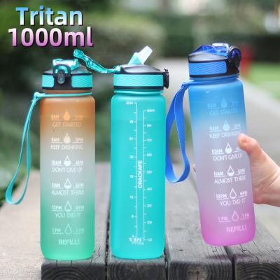 China Wholesale stocked botella de agua motivaciona bottle 1L gallon sports Tritan inspired water bottles with time marker for sale