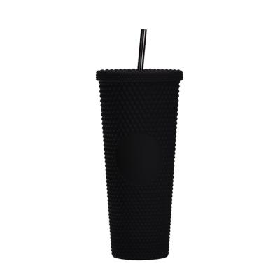 China Wholesale 24oz Double Wall Diamond Glitter Sustainable Plastic Portable Colorful Durian Cup Matte Black Tumbler With Straw for sale