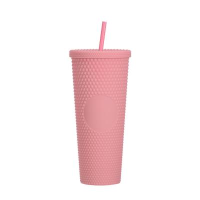 China Wholesale 24oz Double Wall Sustainable Plastic Diamond Glitter Durian Portable Mug Studded Tumbler Matte for sale