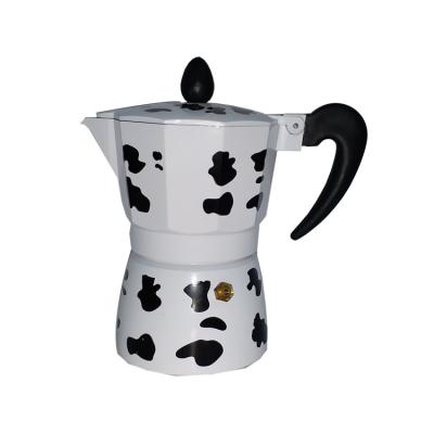 China 2019 3-Cup New Model Cow Coffee Maker Aluminum Italian Coffee Maker for sale