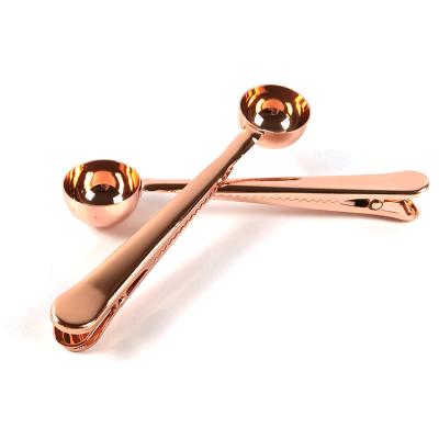 China Viable wholesale colher spoon sudu rose gold metal stainless steel espresso spoon coffee scoop with bag clip for sale