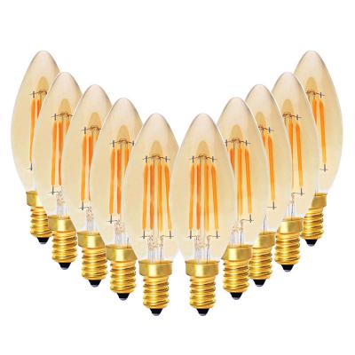 China Gold 4W E14 LED Edison Bulb Hotel Bedroom Garden Living Room Kitchen Chandelier Vintage C35 Filament Light Bulb for Chandelier Sconces 10PCS/lot for sale