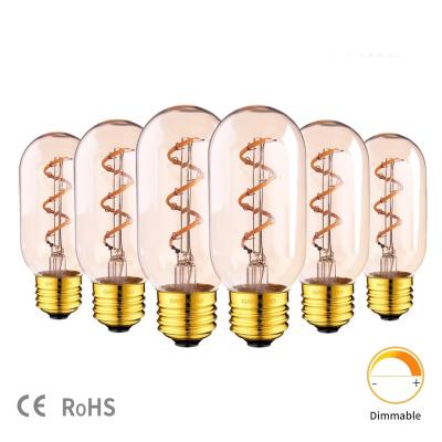 China Hotel Room Garden Dimmable T45 Spiral LED Filament Bulb Dimmable T45 Spiral LED Filament Bulb Edison Lamp Gold Tint 3W E26 E27 Tubular Decorative Pendant Light for sale