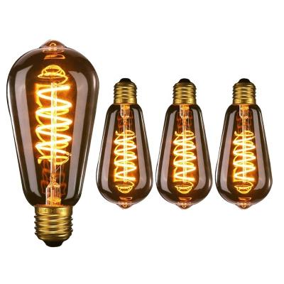 China Hotel Garden Bedroom Retro Edison Spiral Filament Lamps Led Decorative Globe LED Bulb Kitchen Bulb Lights ST64 E26 220V 3W E27 Amber Glass 2200k Dimmable for sale