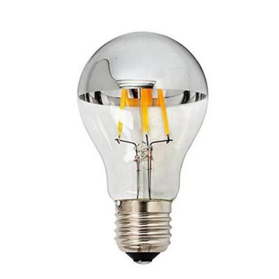 China Hotel House Garden Kitchen Vintage 110V/220V Warm White Silver Crown/Cup LED Filament Bulb A60/A19 Standard Shape 8W E26/E27 Half Mirror Edison Light Bulb for sale