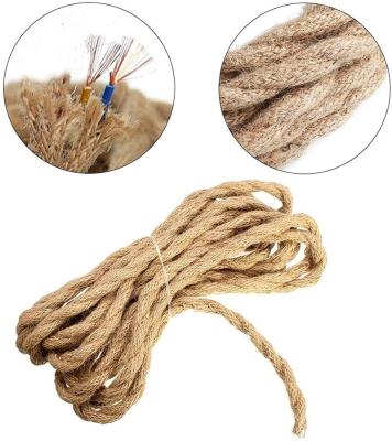 China Light Fixtures Vintage Jute Hemp Rope Suspension Light Cable Textile and Knit Fabric Electrical Copper Wires Lamp Light Cable for sale