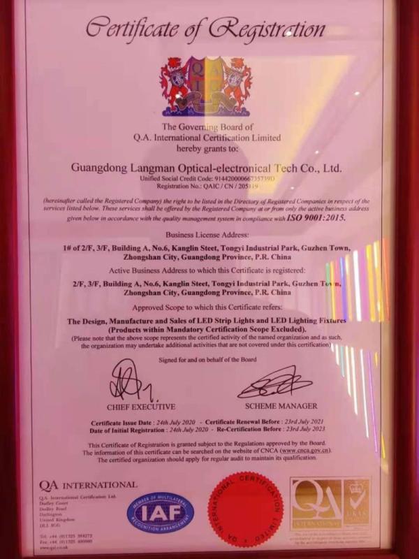 ISO9001 - Guangdong Langman Optical-Electronical Tech Co., Ltd.