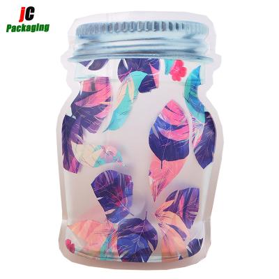 China Newer safety in food grade stock special shape plastic mason jar pouch stand up mason jar zipper bags for sale