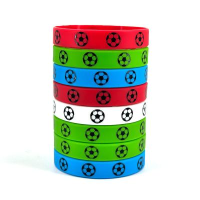 China Factory Logo/Letter/Word/Pattern Printed Silicone Bracelets Custom Soccer Ball Game Souvenir Gift Silicone Wrist Bands for sale