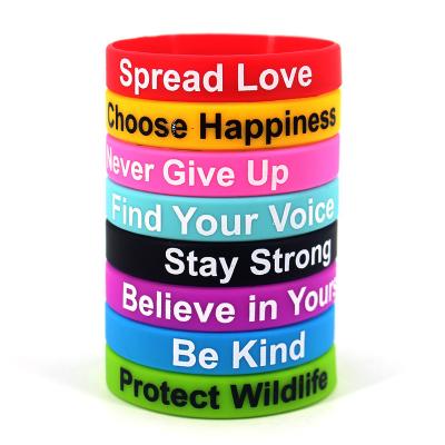 China Factory Slogan Watchword Printed Silicone Bracelets Custom Match Festival Promotion Souvenir Gift Silicone Wrist Bands for sale