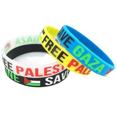 China Slogan Watchword Printed Silicone Bracelets Custom Flag Free Palestine Save Gaza Souvenir Silicone Wristbands for sale