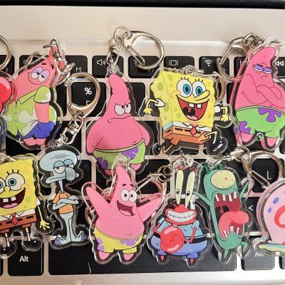 China Transparent Acrylic Keychain With Metal Ring Durable Cartoon SpongeBob SquarePants Printed Ideal Gift Acrylic Keychain for sale