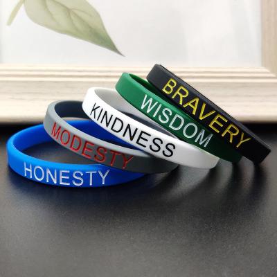 China Slogan del fabricante Palabra de guardia Pulseras impresas para adultos Eventos de negocios Recuerdo Regalo Pulseras de silicona personalizadas en venta