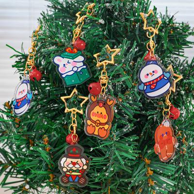 China Custom Christmas Festival Acrylic Keychain Metal Ring Transparent Cute Cartoon Christmas Snowman Printed Charm Keychain for sale