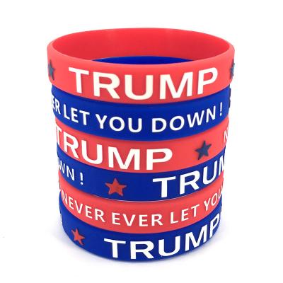 China Advertentie Evenement Armband Custom Trump Silicone Armbanden met warmteoverdruk Te koop