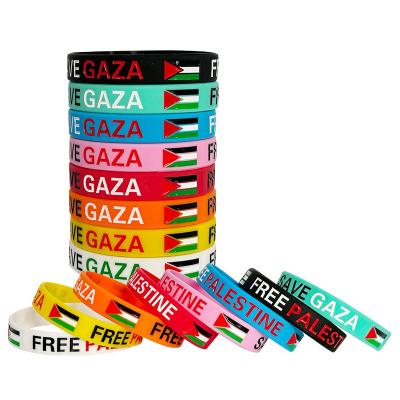 China Silicone Slogan Watchword Printed Silicone Bracelets Custom Flag Free Palestine Save Gaza Souvenir Silicone Wristbands for sale