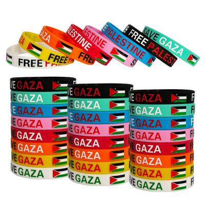 China Eslogan de silicona Palabra de guardia Pulseras impresas Bandera personalizada Palestina libre Salve Gaza Souvenir Pulseras de silicona en venta