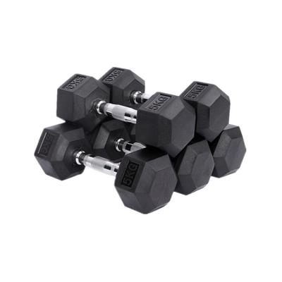 China Universal Gym Fitness Eqiupment Iron Hex Rubber Coated Dumbbells Set For Bodybuilding for sale