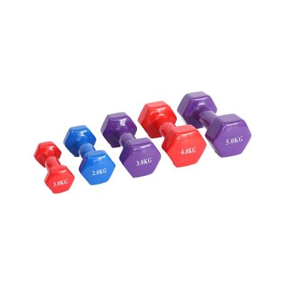 China Universal Gym Equipment PVC Vinyl Coated Iron Weight Dumbbell Set For Fitness for sale