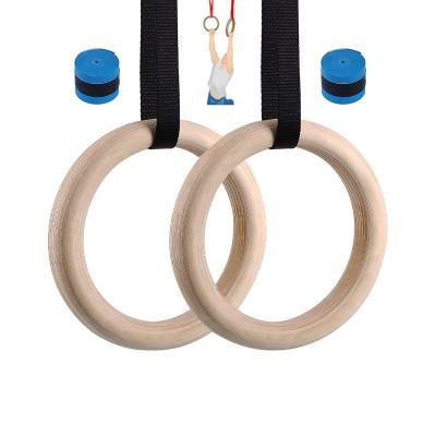 China Universal Custom Bodyweight Gym Workout Training Wooden Gymnastic Rings With Nylon Strap for sale