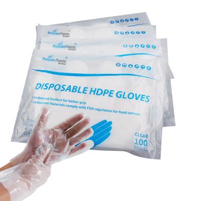 China Factory Wholesale 100pcs/Bag Household Disposable Gloves Food Grade PE Gloves Waterproof for sale