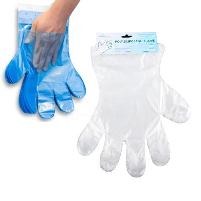 China Waterproof HDPE Wall Hanging PE Gloves Disposable Public Occasion Sanitary Gloves With Header Card for sale