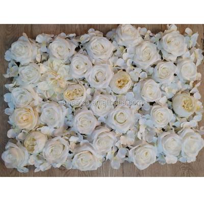 China Modern White Color Artificial Flower Wall Panel Flower Wall Decoration White Flower Silk Wall For Decoration for sale