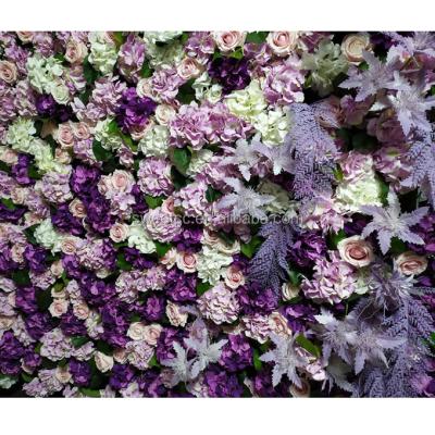 China Modern Purple Color Artificial Flower Wall Panel Flower Wall Decoration White Flower Silk Wall For Decoration for sale