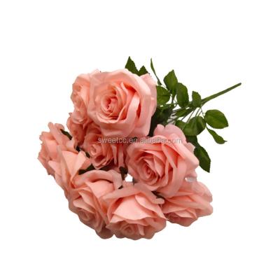 China Home.Restaurant.Bar.Hotel.Wedding 9 Colors Wedding 10 Big Artificial Flower Bouquet Rose Flower Head Artificial Weeding Decoration for sale