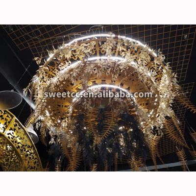 China Ornament high quality round artificial flowers and metal iron arch wedding ceiling hanging decoration for wedding for sale