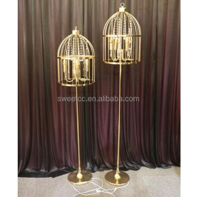 China Ornament Wholesale LED Wedding Birdcage Flower Stand Walkway Metal Flower Stand For Wedding Stage Backdrop Decoration for sale