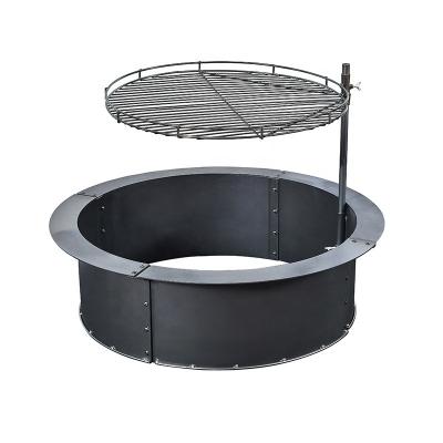 China Large Multifunctional Round Stocked Cast Iron Firepits Heater Wood Burning Outdoor Ring Designs With Grill Grate Cooking Metal Fire Pits for sale