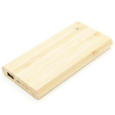 China Wireless Charging Bamboo power bank with wireless charger for sale