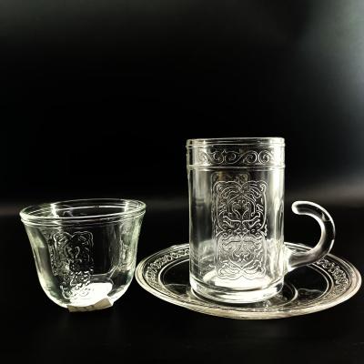 Chine Ensembles cadeaux de tasses de thé Matériaux cristallins verre transparent style arabe tasses de thé pour le lait Café après-midi thé personnalisé Acceptable à vendre