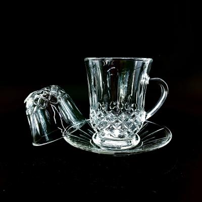 China Transparent Glass Simple Style with Lattice Design Tea Cup Sets New Design Coffee Drinking Sets Crystal Glass for Milk Afternoon for sale