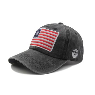 China New COMMON Spring/Summer Baseball Cap Cotton Washed European and American American Flag Hat Shade Embroidered Solid Dad Hat for sale