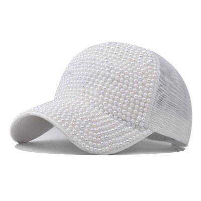 China Ms. Drill JOINT Custom Hot Ms. Drill Women Diamond Bling Baseball Rhinestone Pearl Screen Hat Light Control Tongue Outdoor Sports Baseball Cap for sale