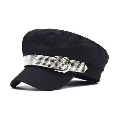 China Spring summer JOINT female diamond inlaid duck Korean octagonal British language rhinestone beret hat tide fashion version naval hat for sale