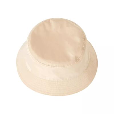 China Fashion\Comfortable Luxury Nylon Hat\Durable Custom Logo Short Brim Summer Satin Bucket Striping Casual Beige Hats for sale