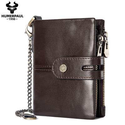 China Supplier HUMERPAUL RFID Soft Cowhide Leather Wallets Rfid Blocking Man Purse With Key Chain Card Holder Men Hot Selling Bifold Wallets for sale