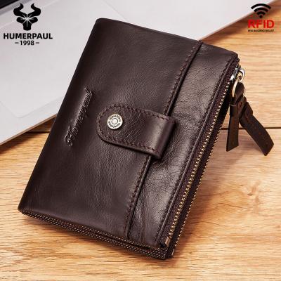 China HUMERPAUL RFID Men Selling Slim Real Leather Card Holder Dinner Cow Wallet Genuine Leather Purses Fit Double Zipper Male WALLETS for sale