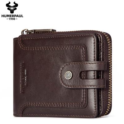 China Hot Sales RFID HUMERPAUL Leather Men's Wallet Pocket Man Purse Classic Vintage High Quality Bifold Wallet Genuine Leather for sale