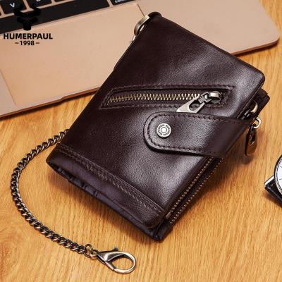 China HUMERPAUL Handmade RFID Man Wallets with zipper rfid card holder fashion men's carteras coin purse cow leather men's key wallet for sale