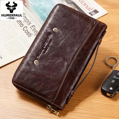 China HUMERPAUL Multifunctional Fashion Genuine Leather Men's Casual Clutch Wallet Purse Mobile Phone Long Zipper Wallets for sale